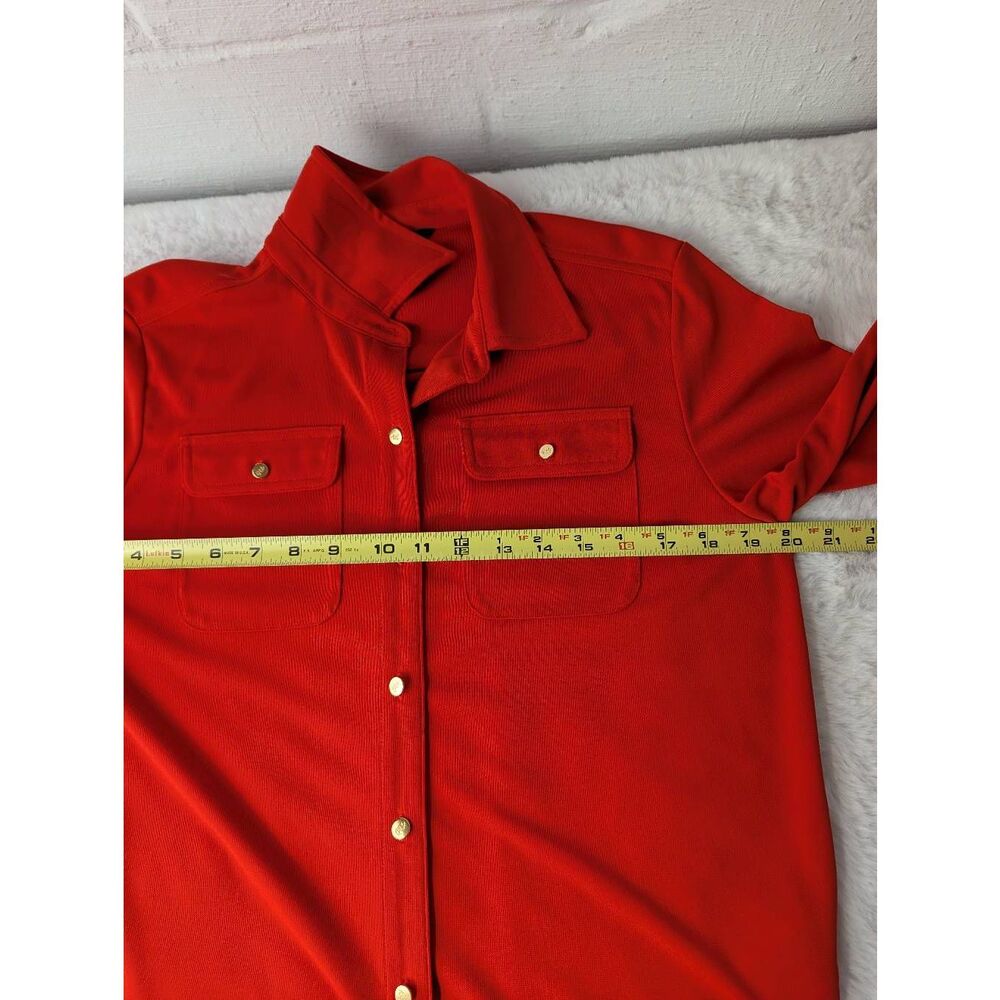 Lauren Ralph Lauren Women's Sz PL Sporting Orange Button Up Shirt Roll Tab Sleev - Picture 7 of 10